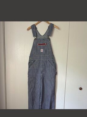 Vintage POINTER BRAND Railroad Hickory Stripe Overalls Blue and White